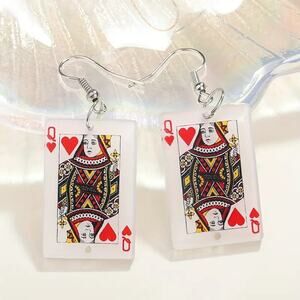 Queen of Hearts Playing Card Earrings – Fun Acrylic Dangle Earrings for Casino